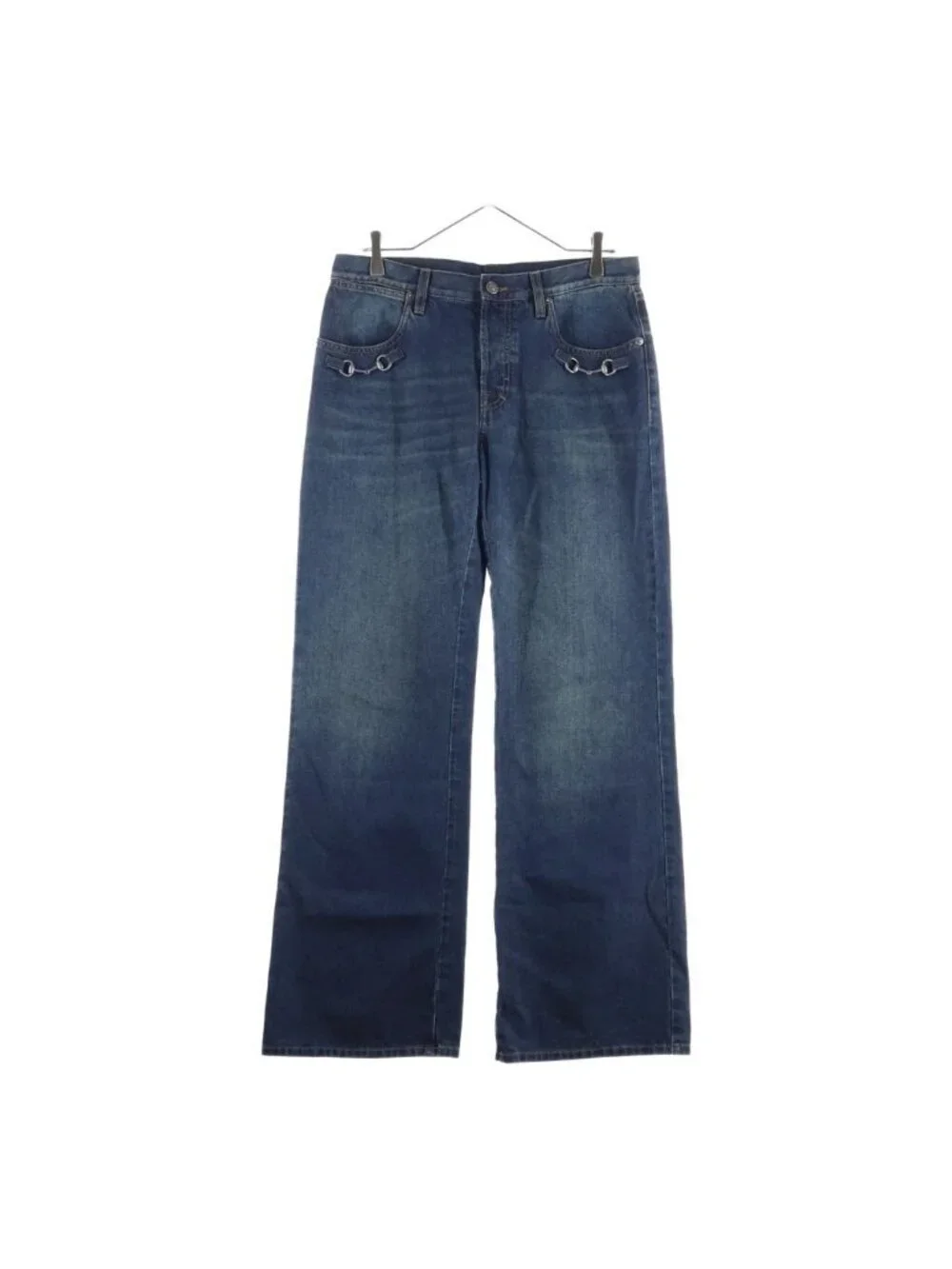 Gucci Horsebit Washed Cotton Straight Denim Pants Indigo